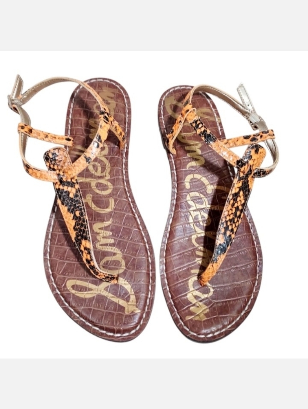 Sam Edelman Orange Black Snake Print Gigi Thong Sandals 8